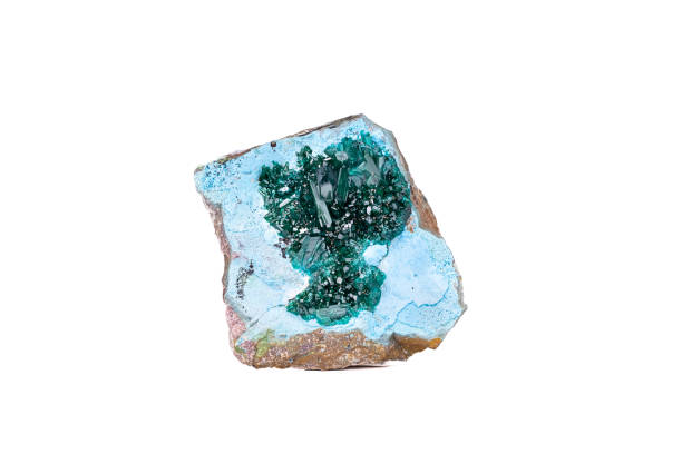 Malachite mineral stone with azurite on white background close up