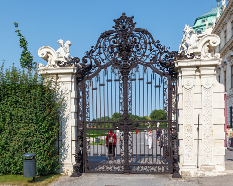 The gate to the gardens of the Belvedere palace in Vienna, Austria.