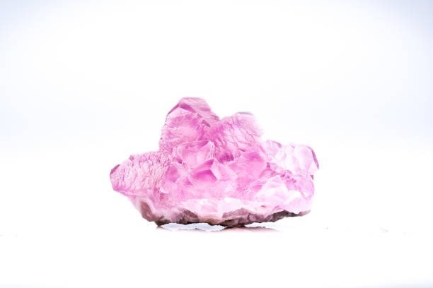 cobaltoan calcite photography isolated on white blackground. From Agoudal Bou Azer Ouarzazate Morocco. macro detail  background. close-up Rough raw unpolished semi-precious gemstone.