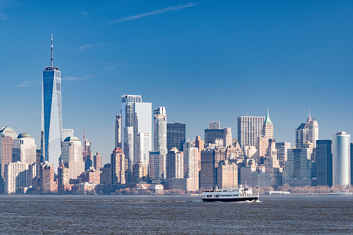 Skyline of lower Manhattan seen from Liberty Island, New York