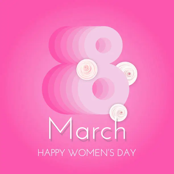 Vector illustration of 8 march Women's Day Banner. Flyer, banner, cover, social media number 8 with flowers, pink background