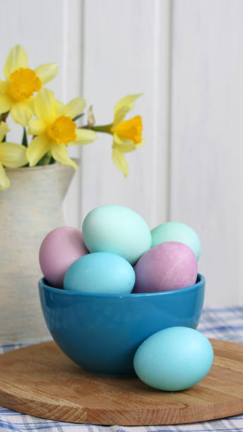 istock Easter concept, painted eggs in pastel colors. copy space. 2020882845