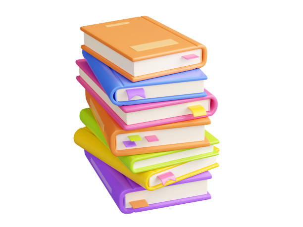 istock Tower stack of paper books with hard cover and bookmarks in 3d render illustration. 2020889684