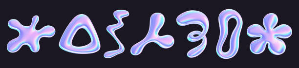 istock Chrome holographic liquid y2k shape 3d render illustration set. 2020890770