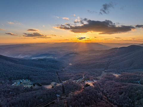 Aerial view of the Allegheny Mountains at sunset