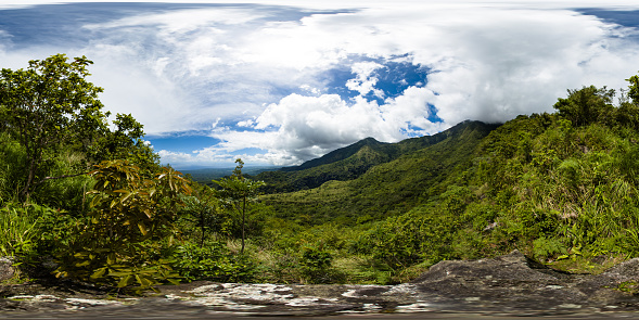 Green plants and trees on mountain peak in Negros Oriental. Philippines. VR 360.