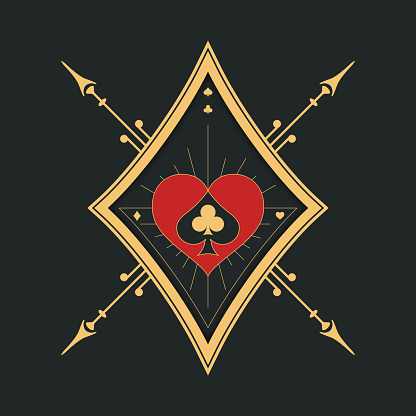 Poker and Casino. Elegant Poker Logo Featuring Heart and Club Symbols With Gold Accents on a Dark Background.
