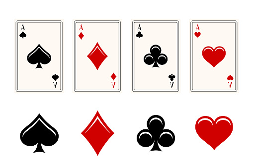 Poker and casino. Classic four aces on white background. Suit deck of playing cards on white background. Vector illustration.
