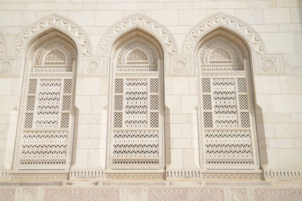 White windows with net  at Sultan Qaboos Grand Mosque. Muscat. Sultanate of Oman