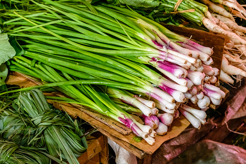 Green onion for sale at market. Healthy eating