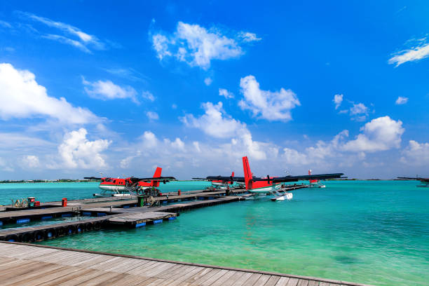 istock Sea planes docked at the arrival pier.  Maldives 2021064842
