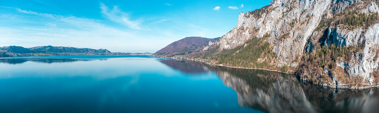 Beautiful lake Traunsee, Salzkammergut, Austria, on a sunny day in early spring.