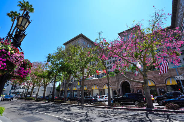 Los Angeles, CA, USA - August 22, 2017: View of Wilshire Blvd in Beverly Hills