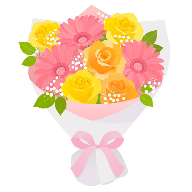 illustrations, cliparts, dessins animés et icônes de bouquet de gerberas et illustration roses_vector - bouquet de fleurs