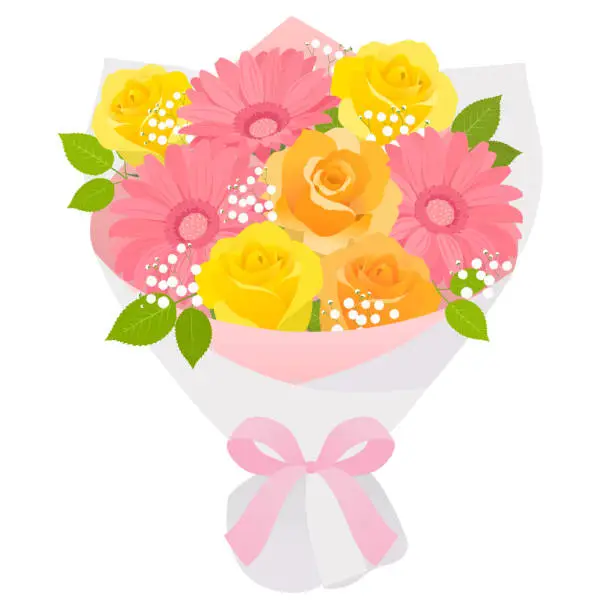 Vector illustration of Bouquet of gerberas and roses_vector illustration
