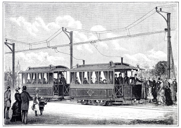 istock Electric train between Frankfurt and Offenbach 1884 engraving 2021251052