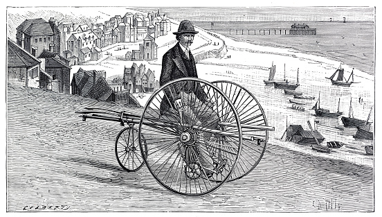 Vintage Tricycle 1884
Englishman William Terry’s amphibious tricycle also from 1883. Terry travelled on his hybrid from London to Paris—that is, across the English Channel - in July of that year.   
Original edition from my own archives
Source : 1884 Ilustración Artística