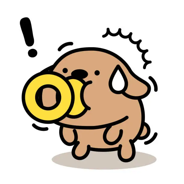 Vector illustration of A cute dog sucking a pacifier stands on its hind legs and is shocked