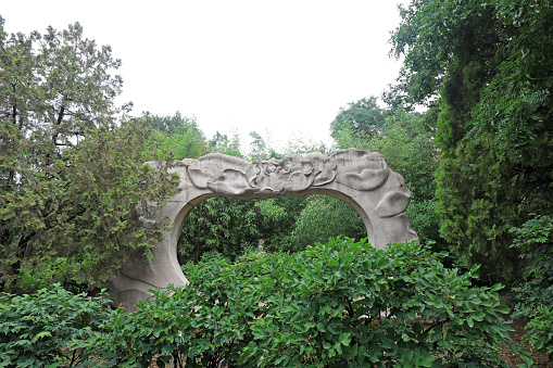 Stone carving architectural landscape in Beijing Botanical Garden