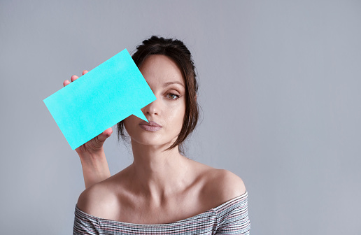 Woman with speech bubble, Thinking concept