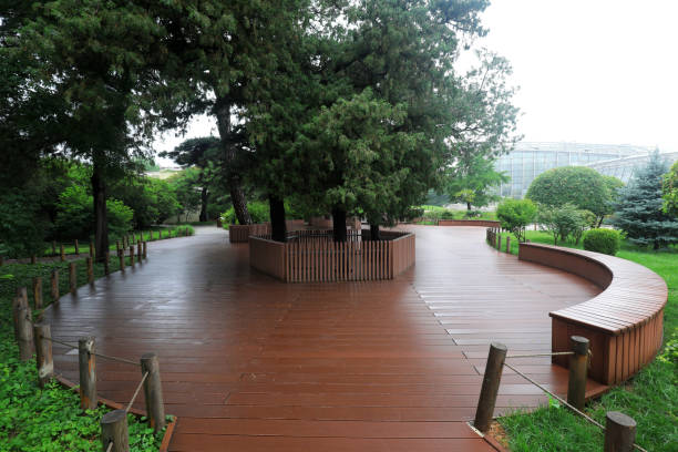 Wooden platform architectural landscape in the park, Beijing