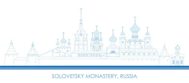 Vector illustration of Outline panorama of Solovetsky Monastery, Russia