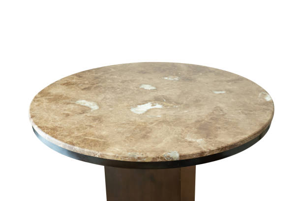 istock Marble stone table top isolated on white background for product display 2021346334