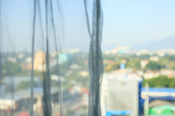 Abstract blur curtain window with city background