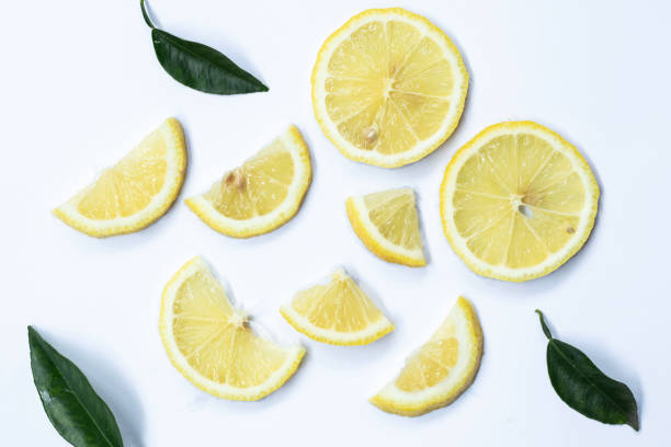 istock A set of sliced lemon isolated on white background. Top view. 2021363719