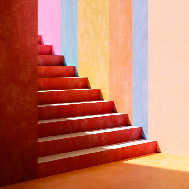 istock Empty colorful urban concrete stairs with no people 2021409187