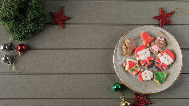 istock Christmas Concept with Layout Decorated Icing Sugar Cookies Composition. Copy Space for Text 2021429469