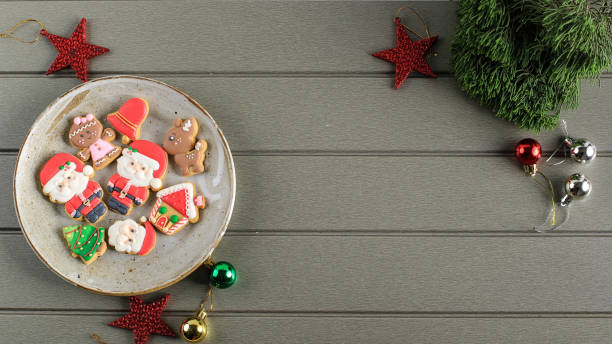 istock Christmas Concept with Layout Decorated Icing Sugar Cookies Composition. Copy Space for Text 2021429475