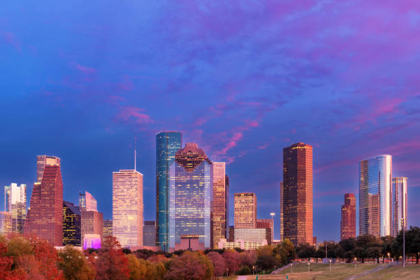 istock Houston downtown skyline at sunset, Texas 2021440530