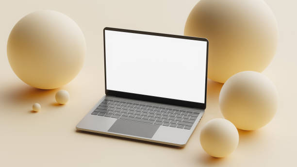istock Homepage mockup with laptop on minimalist abstract background. 3d rendering 2021477577