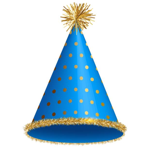 Blue party hats with pattern of dots. Mockup of cap for birthday, Christmas, festive celebration isolated on transparent background. Blue party hats with pattern of dots. Mockup of cap for birthday, Christmas, festive celebration isolated on transparent background illustration. party hat stock illustrations