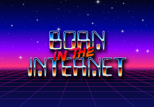 Born in the Internet y2k styled chrome fashion lettering with synthwave metallic type