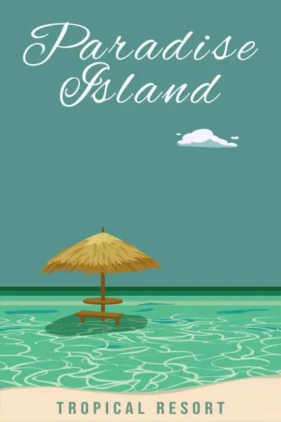 Vector illustration of Travel poster Paradise island tropical resort vintage