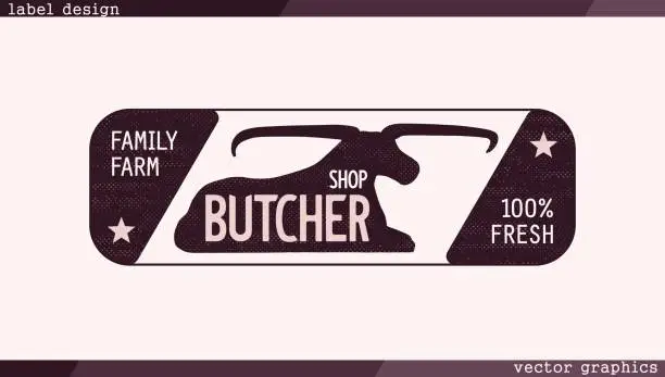 Vector illustration of Signboard emblem for a butcher shop. Buffalo silhouette with heading. Classic old style design. Vector template