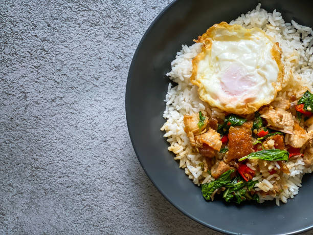 istock Rice topped with crispy pork belly with Thai basil 2021527491