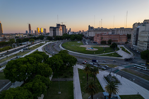 Beautiful aerial footage of Plaza de Mayo, the Casa Rosada Presidents house, The Kirchner Cultural Centre, in Puerto Madero. Buenos Aires, Argentina.