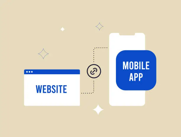 Vector illustration of Universal Links seamlessly navigate users to mobile app or website content, ensuring consistent access regardless of app installation, enhancing user experience. Isolated vector illustration