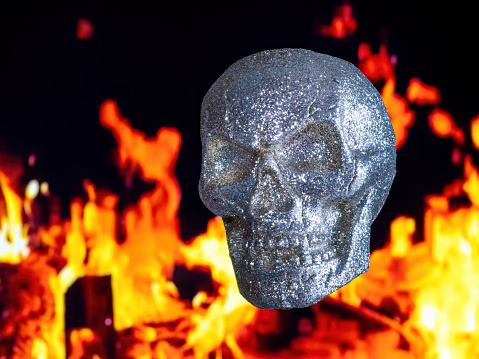 Glittering Skull Against Fiery Background
