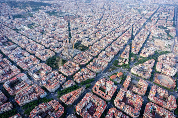 istock Aerial wide angle view of Barcelona Eixample residencial district, Spain 2021725166