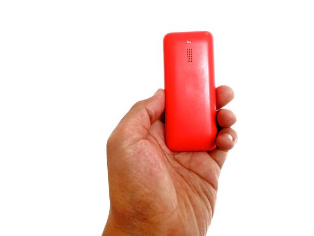 Photo with the concept of hand posing using a cellphone on a white background