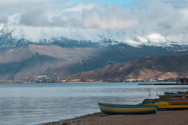 Pogradec, Albanian city in snow