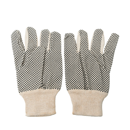 Person in work gloves approving something. Isolated on a white background.