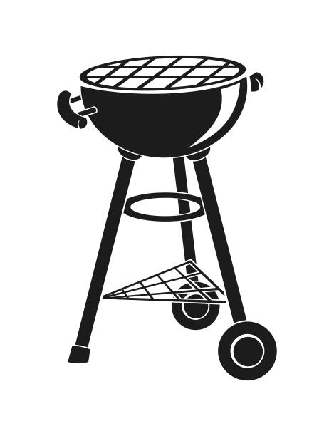 Round Barbecue Grill - cut out vector silhouette Stylized silhouette round BBQ grill with cooking rack and wheels - cut out vector icon turkey tattoo stock illustrations