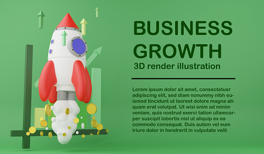 Business growth banner and copy space on green background , 3D render business illustration concept