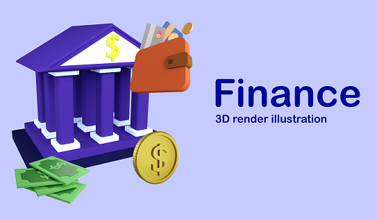 Finance banner and copy space on blue background , 3D render finance and saving illustration concept