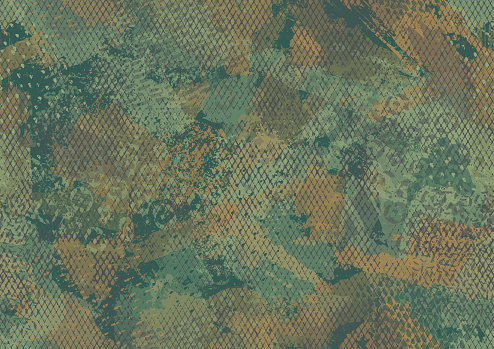 Seamless green and brown grunge textured camouflaged abstract patterns wallpaper vector background